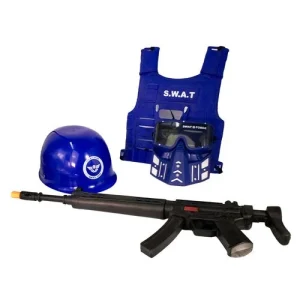 Brinquedo Kit Policial Colete com Rifle e Acessórios – Azul
