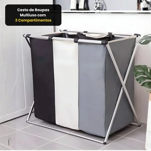 Cesto de Roupas Multiuso com 3 Compartimentos