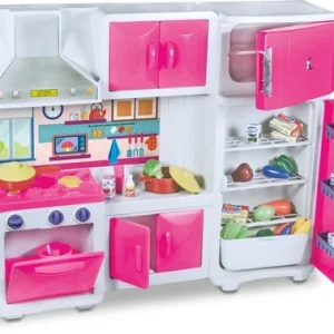 Cozinha de Brinquedo com Geladeira Armário fogão e Coifa – Rosa