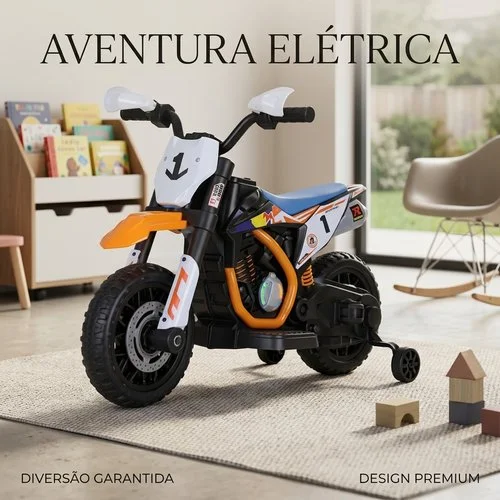 Moto Elétrica Infantil 2 Rodas Com Rodinhas Bateria Recarregável – Laranja