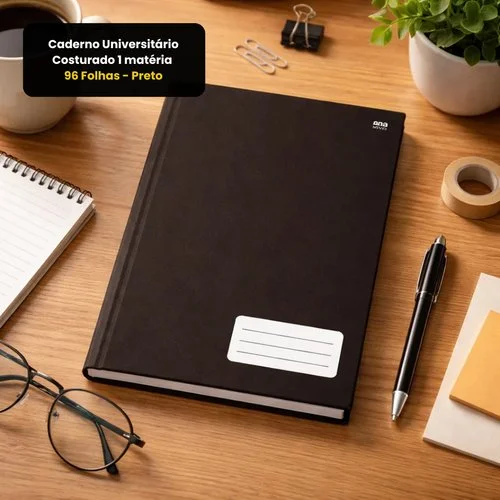 Caderno Universitário Costurado 1 matéria 96 Folhas – Preto