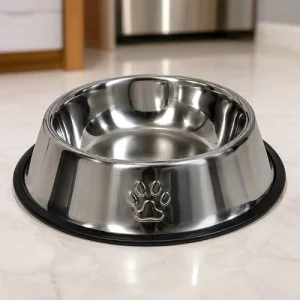 Comedouro Antiderrapante Redondo Grande Para Cachorro e Gato 30cm – Inox
