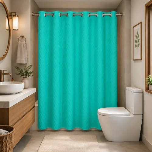 Cortina de Box Estampa 3D com Ilhós 1,38m x 1,98m – Azul Tiffany