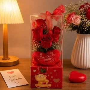 Enfeite com Rosas Led e Coração – Vermelha